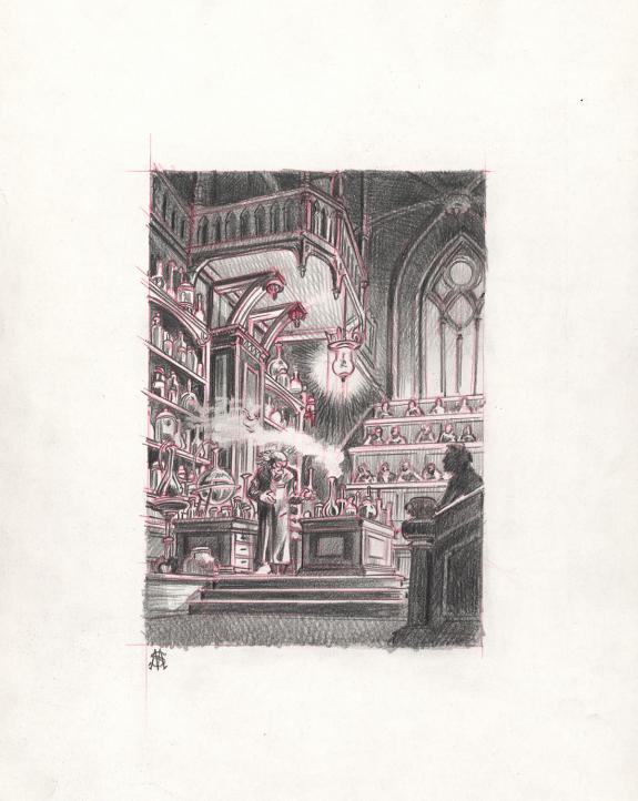 Stan Manoukian - Frankenstein, Crayonn&eacute; original, recherche 