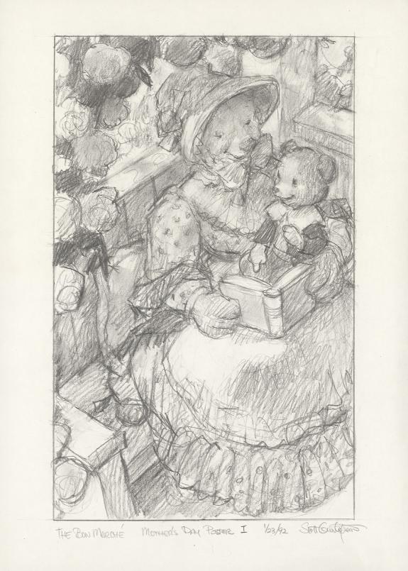 Scott Gustafson - Crayonn&eacute; original " Bon  Marche Mother's D