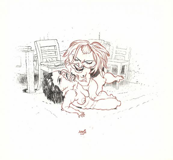 Dave Cooper - Wrestling, illustration originale r&eacute;alis&eacute;e en 